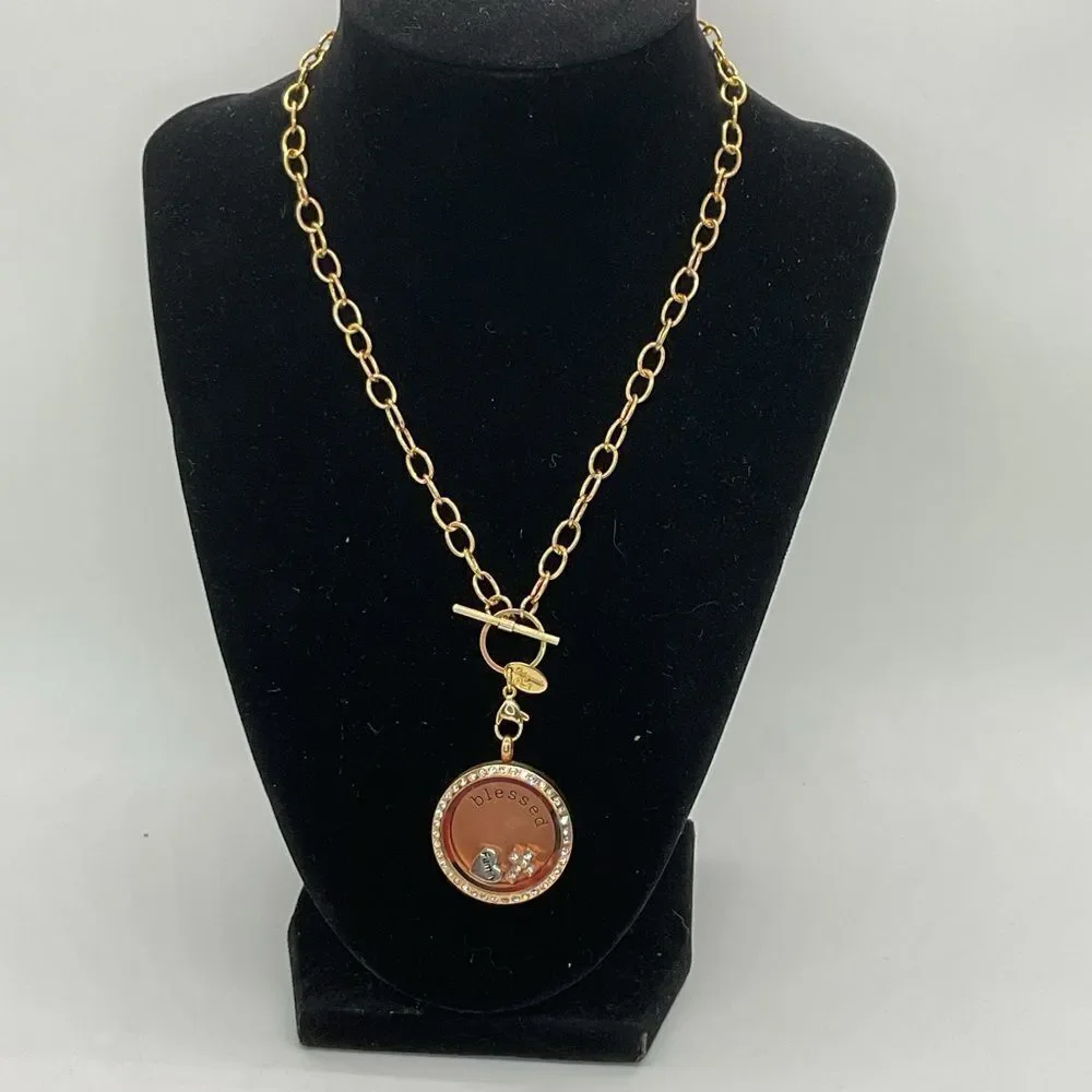 Origami Owl Gold Toned Blessed Pendant Necklace